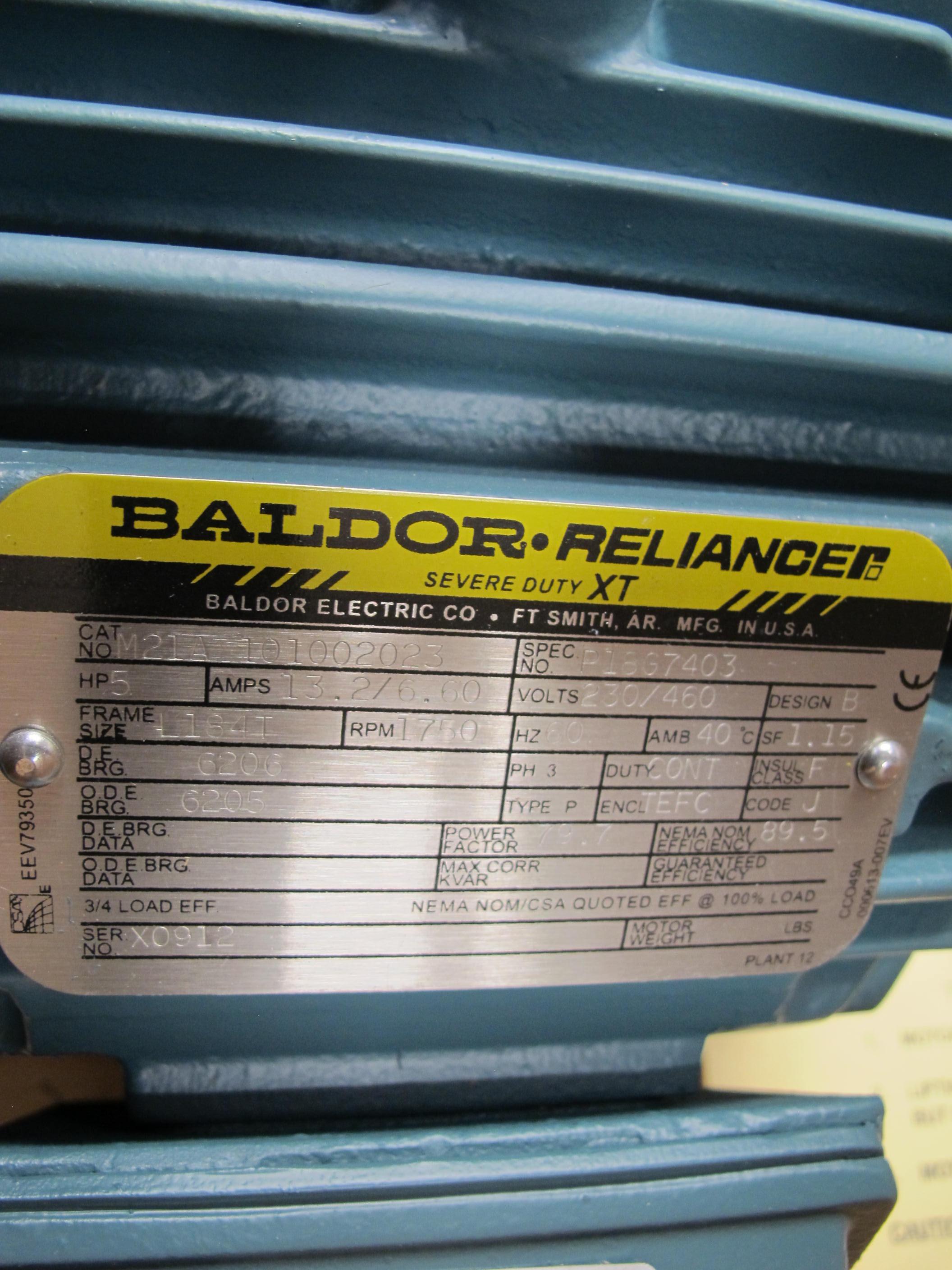 MOTOR, ELECTRIC TYPE, 5 HORSEPOWER, 460VAC 3PH 60HZ ELEC RATING, 1800 (RATED) RPM, 184T FRAME, FLA 6.60 AMPS, TEFC ENCLOSURE, CONTINUOUS DUTY, 1.15 SERVICE FACTOR, 1-1/8" KEYED(1/4") SHAFT. MOTOR SHALL BE EQUIPPED WITH 20 WATT,480V SPACE HEATER. THE MOTOR MUST BE NEMA DESIGN B, CODE J. PART # P18G7403-4 (W-44) LOADING & HANDLING FEE $15-